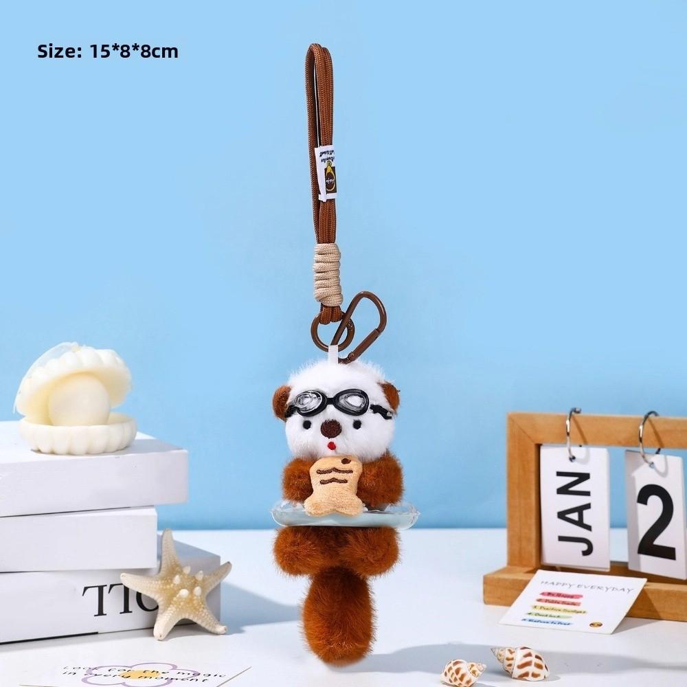 Animals Doll Cartoon Pilot Otter Keychain Keys Accessories Panda Puppy Plush Doll  Students
