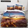 3D Airplane King Queen Duvet Cover Pink Airliner Bedding Set for Adults Sky Sea Natural Landscape 2/3pcs Polyester Quilt Cover