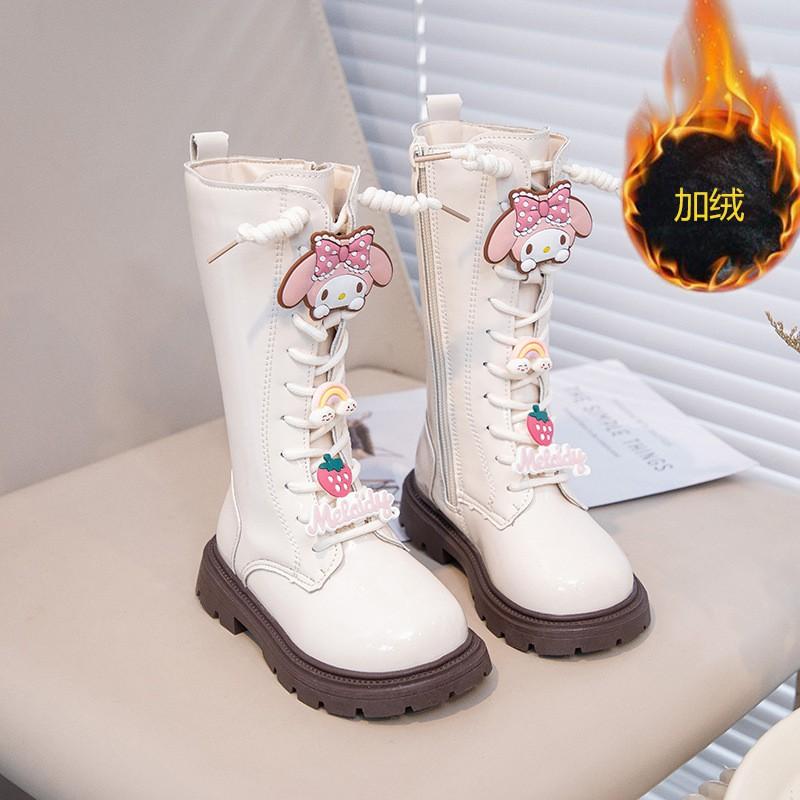 Girls Winter Warm High Calf Boots With Floral Embroidery Side Zipper Princess Style Synthetic Leather Rubber Sole