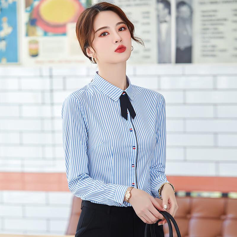 Women's Striped Professional Long-Sleeve Blouse