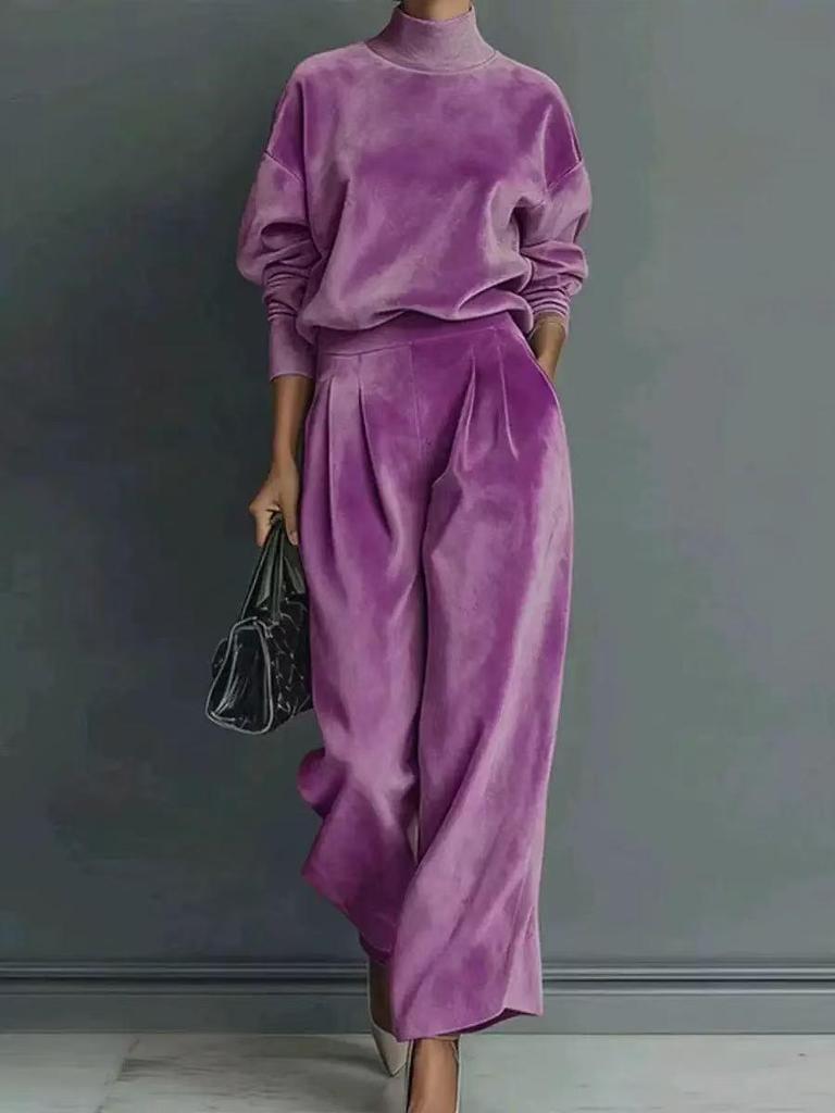 Set tricotat din două piese de modă high-end pentru femei, toamnă/iarnă 2025: Costum cu Mânecă Lungă și Pantaloni cu Picior Larg