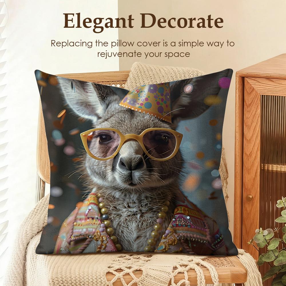 Cute Animal Friends Birthday Cushion Cover Natural Linen Organic Fabric DoubleSided Printing Sofa Home Decor Gift Pillow Case