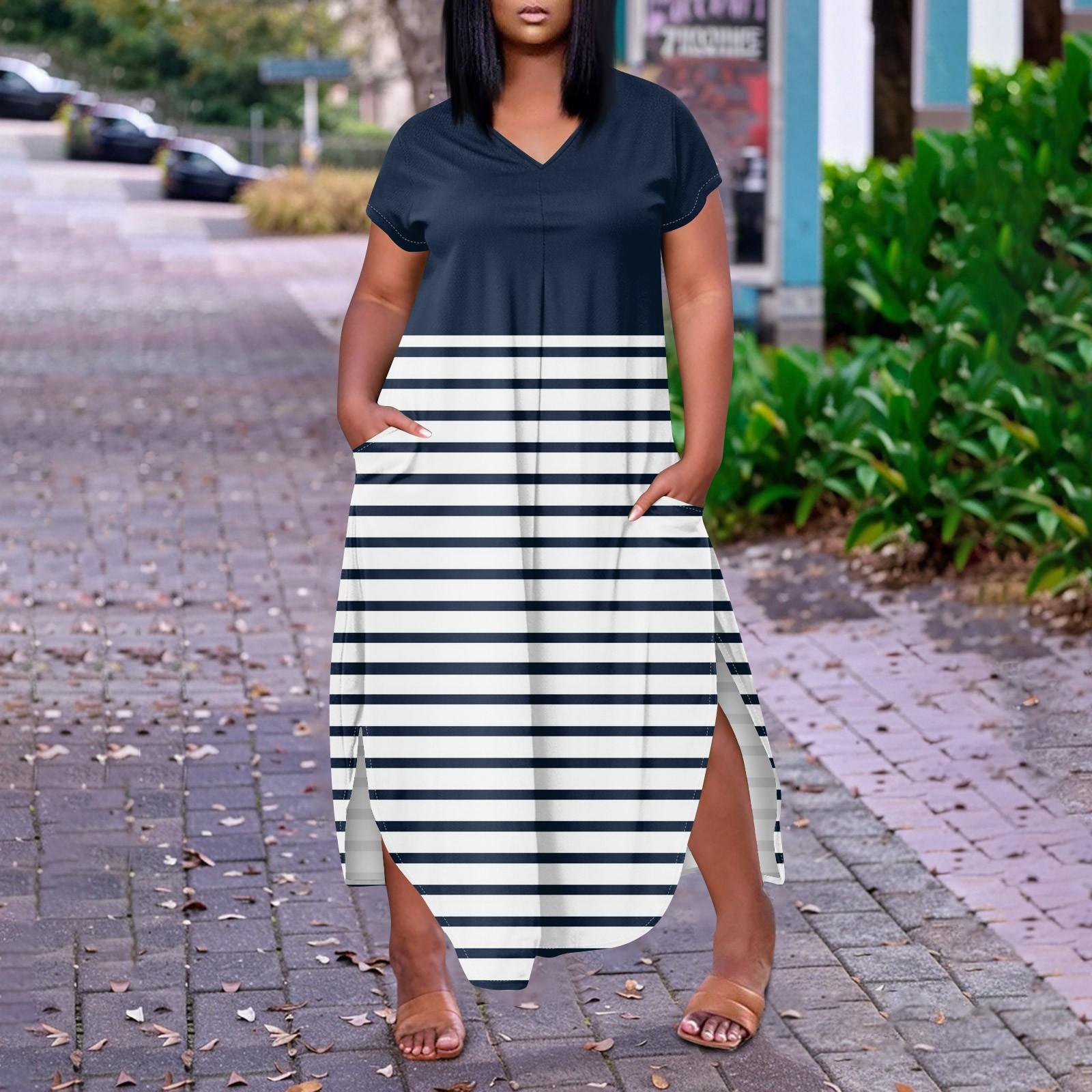 

Women s Temperament Short Sleeve Casual O-Neck Plus Size Dress XXXXXL Темно-синій