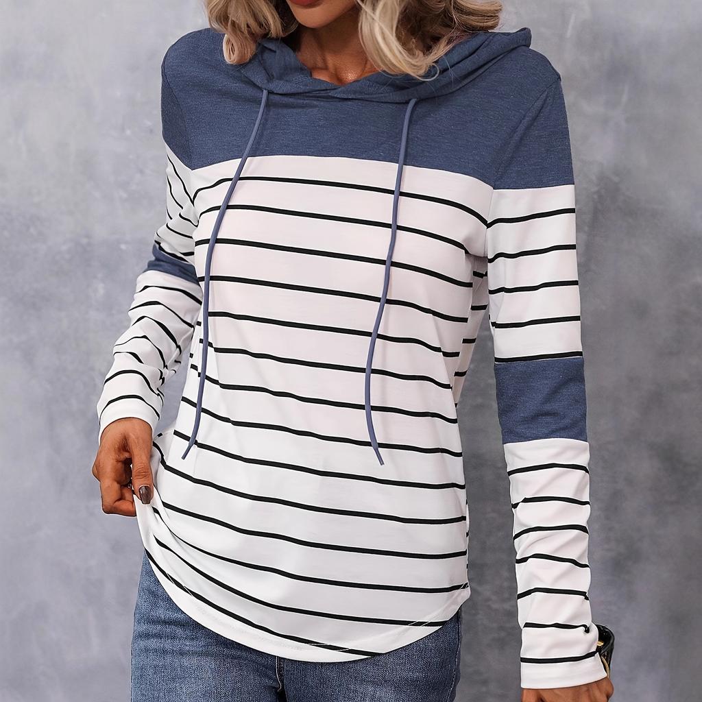 2024 Autumn and Winter New Lazy Striped Hooded Knitted Sweater Casual Style Sweater Women's Spring and Autumn Amazon