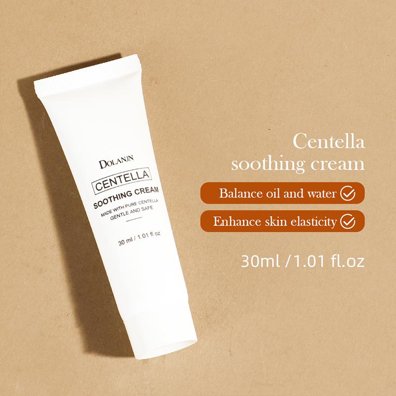 DOLANJN 5-teiliges Hautpflege-Set Centellasun: Sonnenschutz-Reparaturserum, Tonisierendes Gesichtswasser, Asiatica Reinigungsöl, Akne-Reinigungsschaum & Beruhigende Creme