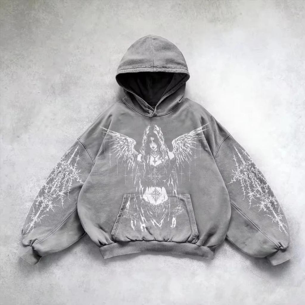 American Y2K New Fashion Trend Fleece Padded Zipper Hoodie Women Street Hip Hop Joker Loose Sweatshirt Couple Casual Punk Hoodie