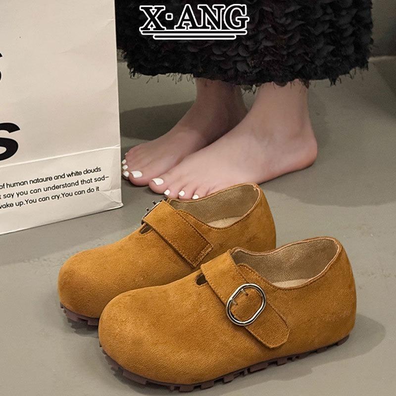Thick-soled Inner Height-increasing Women's Shoes Cowhide Soft-soled All-inclusive Autumn New One-pedal Single Shoes Doudou Shoes
