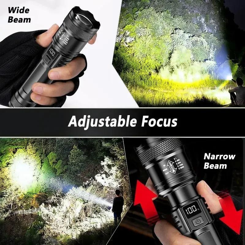 Powerful Tactical Torch High Power LED Flashlight USB Rechargeable Strong Light Lantern Super Long Range Lamp Outdoor Fishing