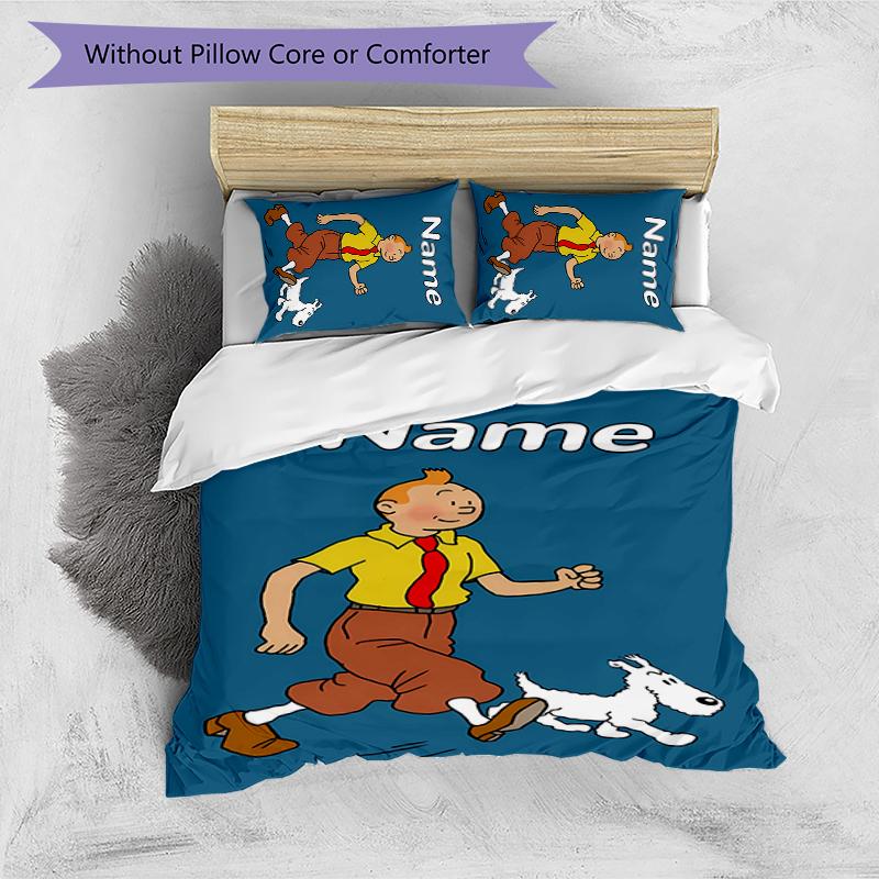 Juego de Ropa de Cama de 3 Piezas con Nombre Personalizado Las Aventuras de Tintín Cierre de Funda Nórdica Incluye 1 Funda Nórdica y 2 Fundas de Almohada para Todas las Estaciones Decoración de Dormitorio