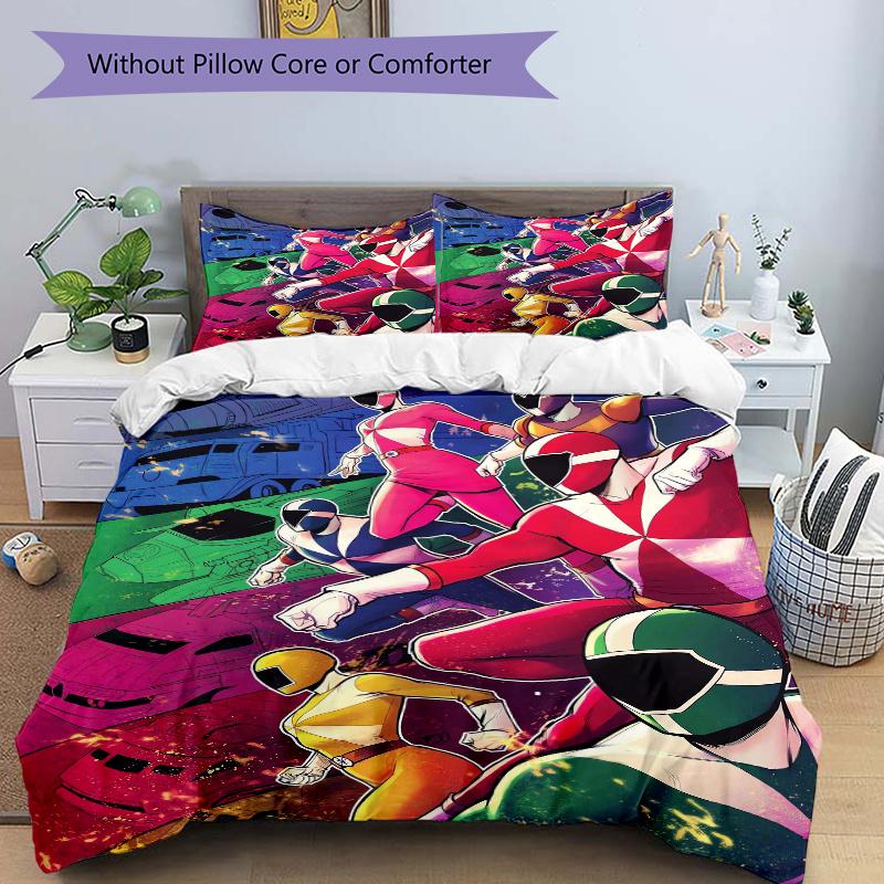 3-teiliges Power Rangers Muster Bettwäsche-Set - Beinhaltet Bettbezug und Kissenbezüge, Geeignet für alle Jahreszeiten, Maschinenwaschbar - Ideales Geschenk für F