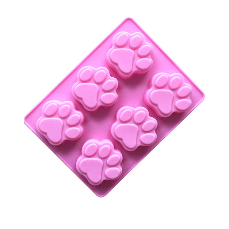 

6 ячеек Силиконовая форма для торта с отпечатками кошачьих лап, Антипригарная, Пищевой класс, Поддон для льда для шоколада, конфет, пудингов, желе, печенья в виде щенков розовый