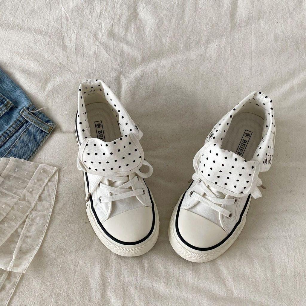 Women's Spring/Autumn Thick-Soled Foldable Canvas Skate Shoes - Dopamine White
