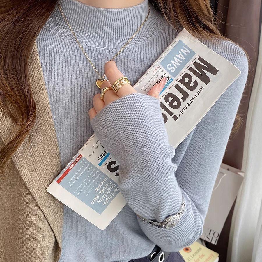 Half High Neck Sweater for Women In Autumn and Winter Mid Neck Base Knitted Sweater Pullover Top