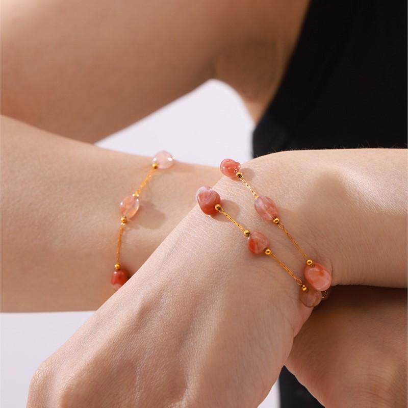 Irregular Real Natural Agate Stone Bead Combining Stainless Steel Necklace Bracelet For Women Luxury Elegant Women's Zircon Set