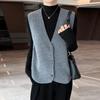 Women's Petite 100% Wool Knit Cropped Vest Cardigan - Autumn/Winter Style, Single-Breasted