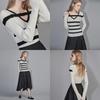 Women's Elegant Striped V-Neck Knit Top