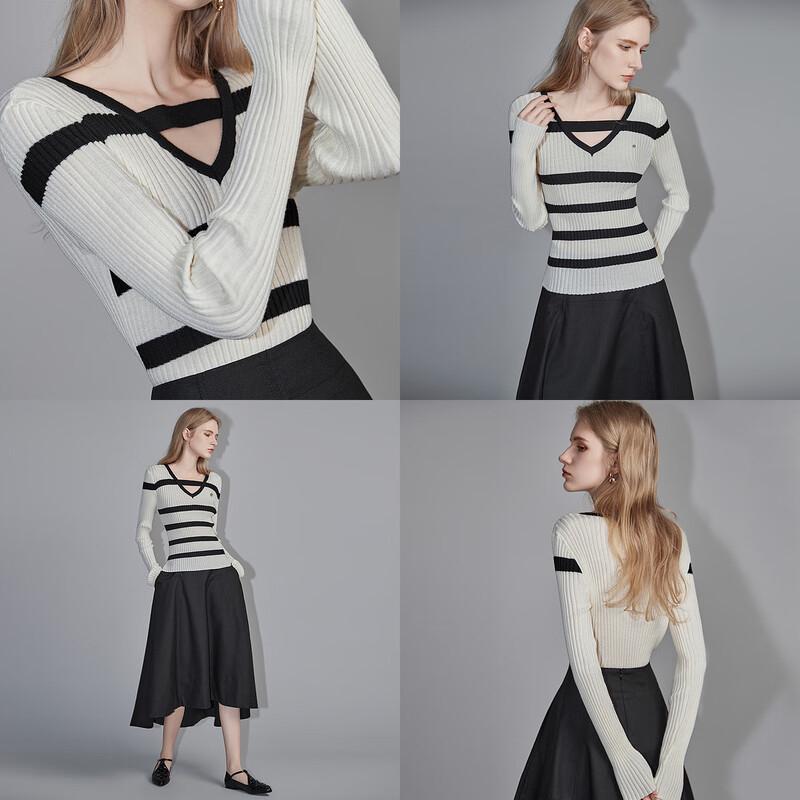 Women's Elegant Striped V-Neck Knit Top