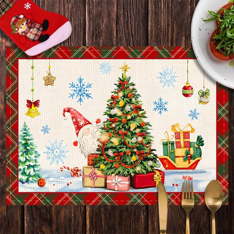 Christmas Table Mats Snowflake Tree Printed Placemats Dining Coffee Tables Decor Holiday Placemats Waterproof Festive Accessories Xmas Table Runner