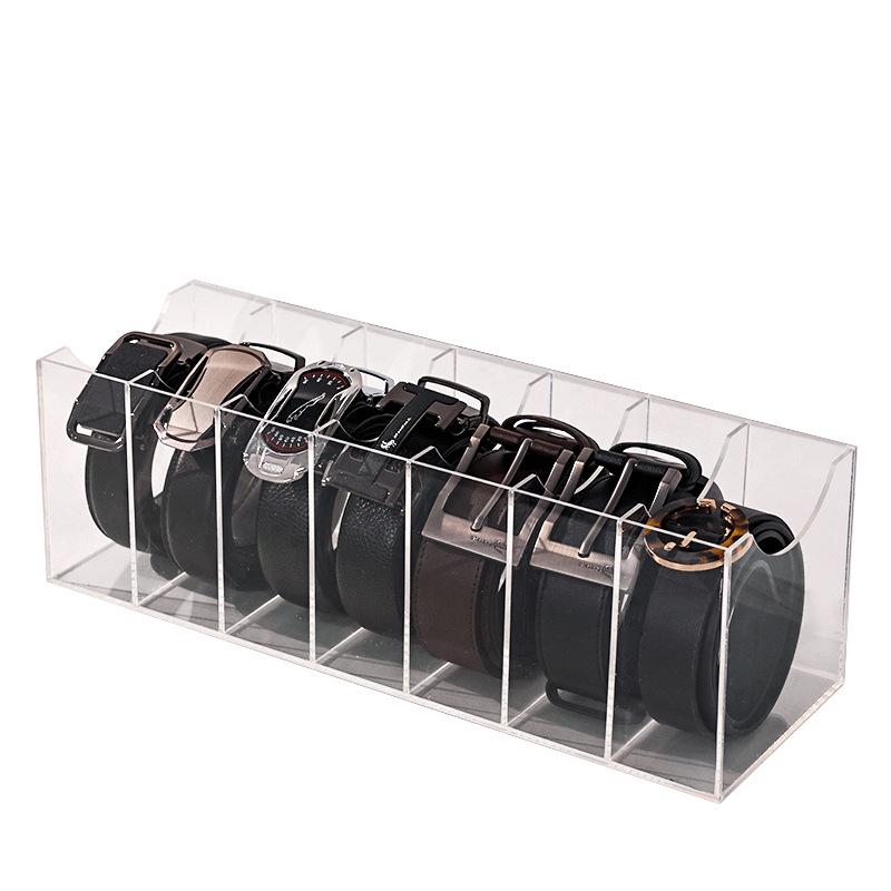 Acrylic Multi-Grid Desktop Belt Storage Box for Cosmetics