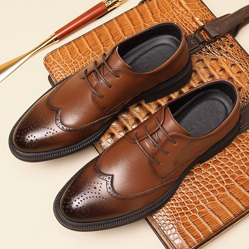 Brock leather shoes men's autumn cowhide British casual leather shoes suit groom shoes 2025