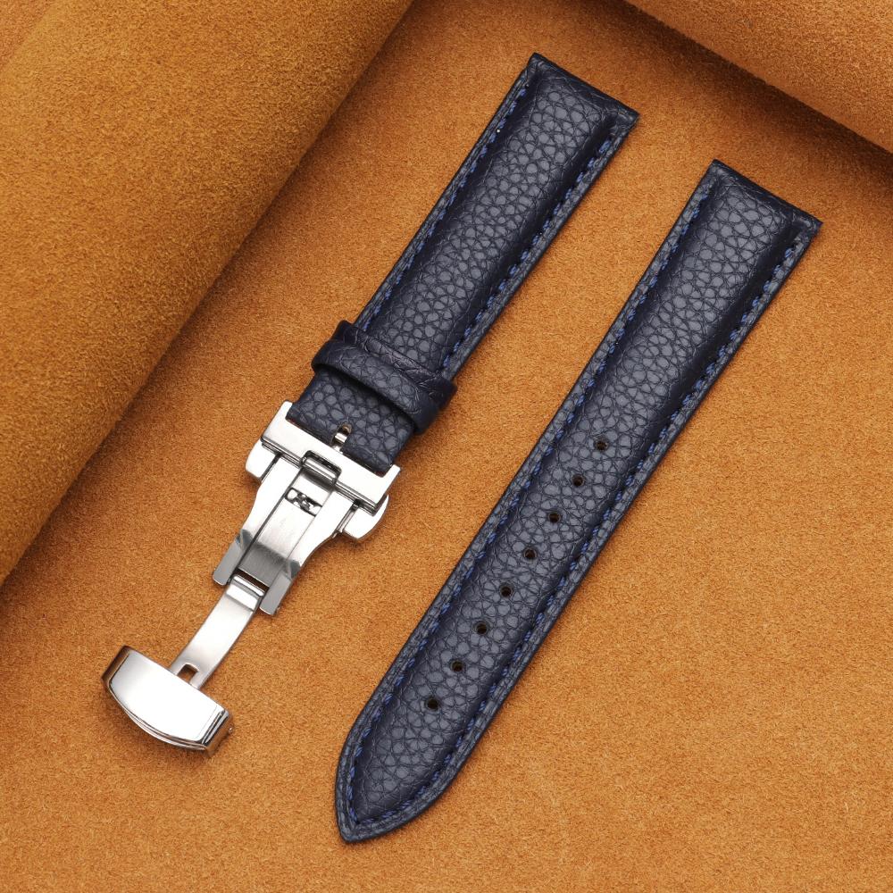 12/14/16/18/19/20/22mm Kalvskinnsklockarmband Litchimönstrad Rem Äkta Läder Armbandsurrem Fjärilsspänne Klocktillbehör
