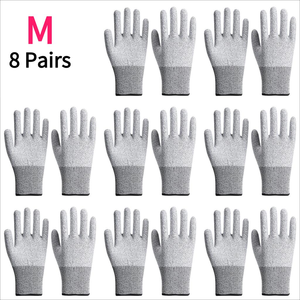 8 Pairs 5th Level Cut-Resistant Safety Gloves HPPE Non-Slip for Machinery Seafood Cleaning Gardening Cut-resistant Work Gloves
