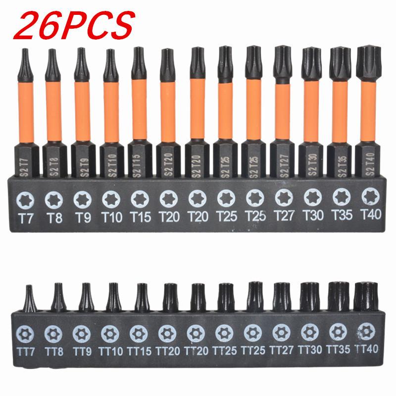 26-Piece S2 Alloy Steel Torx Bit Set, Solid & Hollow, 25mm/50mm for Electric Screwdrivers