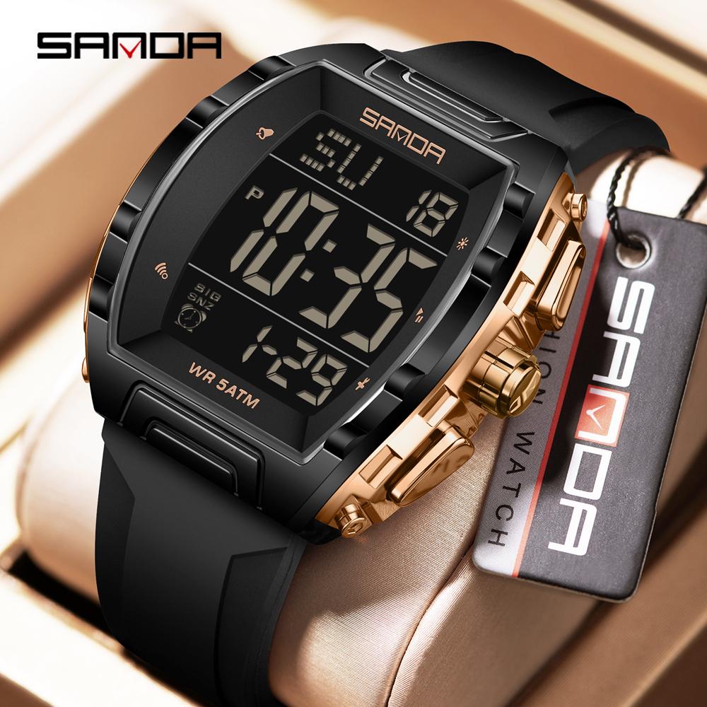 SANDA New 6286 Men's Electronic Watch Wine Barrel Shaped Multifunctional Waterproof LED Men's Electronic Watch