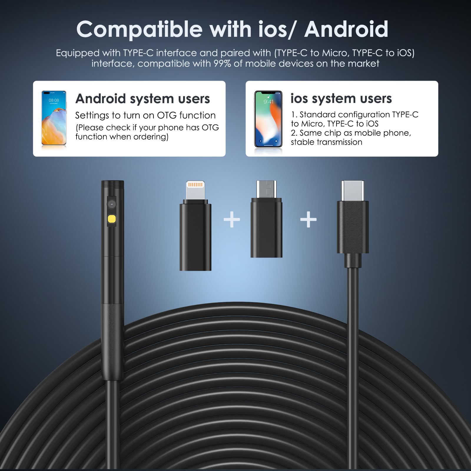 

1920*1440 Endoscope Camera with 6+1 LED Light 2 Camera IP67 Waterproof Inspection Camera TYPE-C to , TYPE-C to 300cmCelsius118inch Snake Cabl