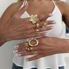 9pcs Set Exaggerated Personality Metal Flower Starfish Turtle Opening Stackable Rings Set for Women Finger Jewelry Sets Gifts