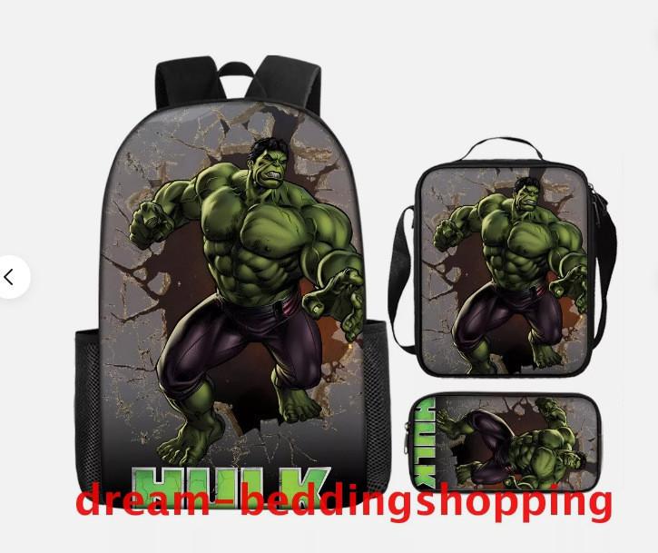 

Children Backpack Three Piece Set With The Avengers Hulk Print Design For School Use Style T