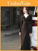 French Black Knit Long Sleeve Dress With Waist Tie For Spring Vacation Wear