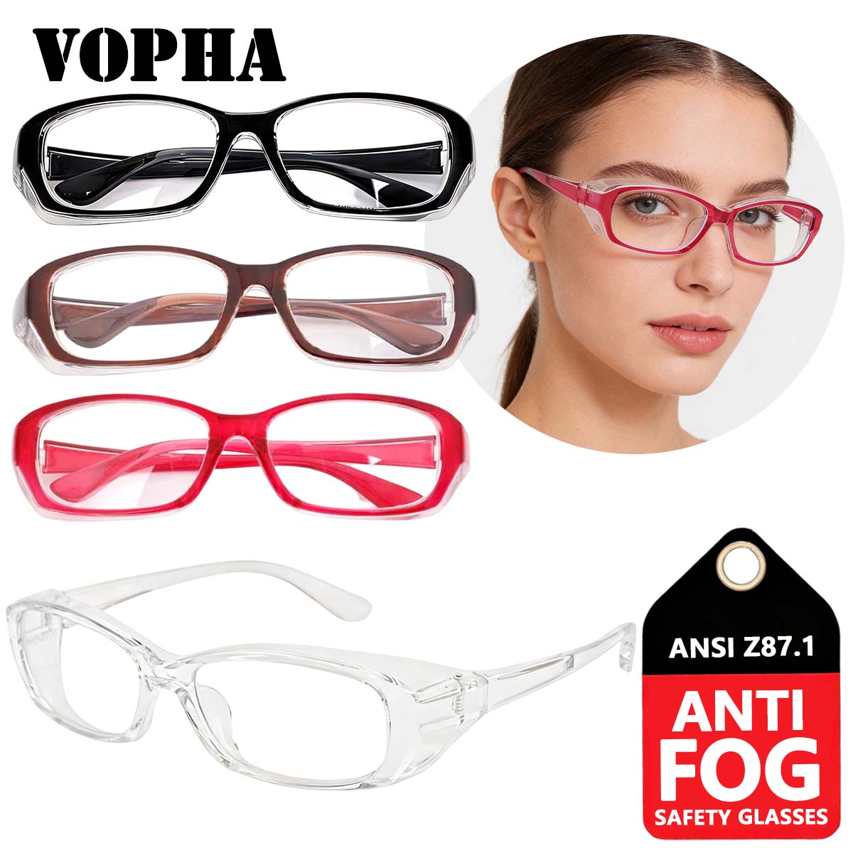 

4PC Anti-Fog Safety Goggles with Myopia Frame Dustproof Anti-Pollen Scratch-Resistant Certified to ANSI Z87.1 Protective Eyewear