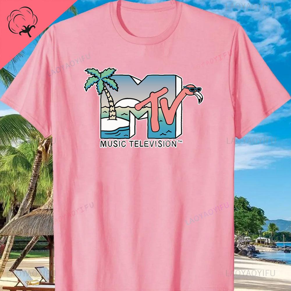 MTV Beach Island Logo Retro Grafik Baumwoll T-Shirt M-T-V Sonnenuntergang Palme Print Top Unisex Grafik T-Shirts