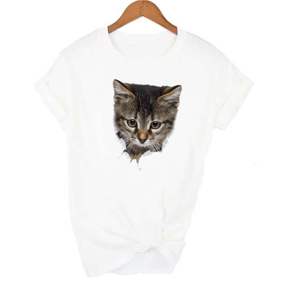 Fashion Cute 3D Cat Print Casual Harajuku T Shirt Summer Casual O Neck Clothes Top Female
