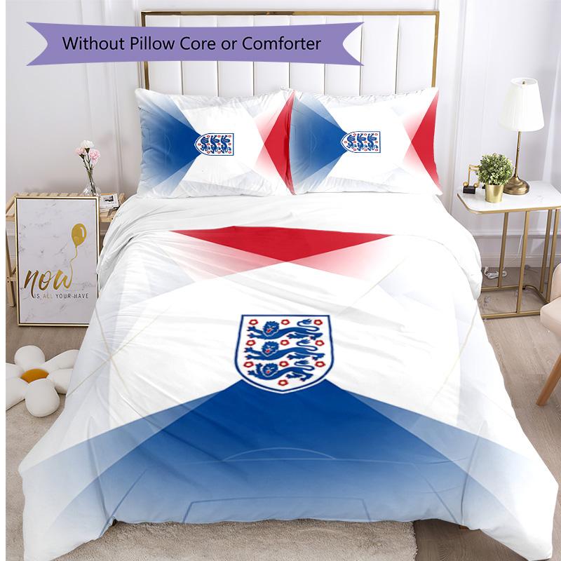Set Biancheria da Letto Stampata Calcio Inghilterra 3 Pezzi Copriletto Traspirante Accogliente come Regalo per la Casa Nuova o per le Feste