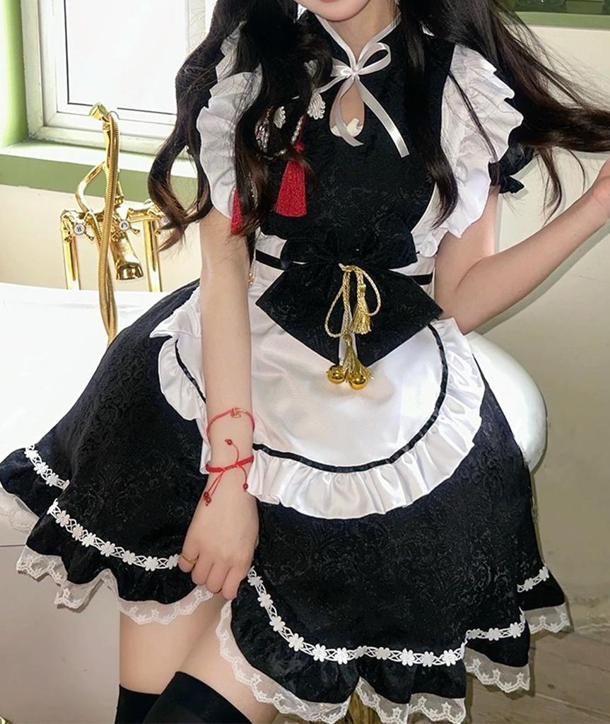 Maid Gothic Devilish Maid Maid Cute Maid Sexy Maid Size M [YZZYQQ] Costume, Lolita, Outfit, Headband, Café Costume, Apron, Costume, Costume, Black,