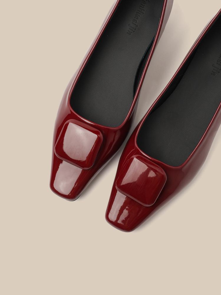 Square Toe Block Heel Mary Jane Slip-On Shoes with Buckle