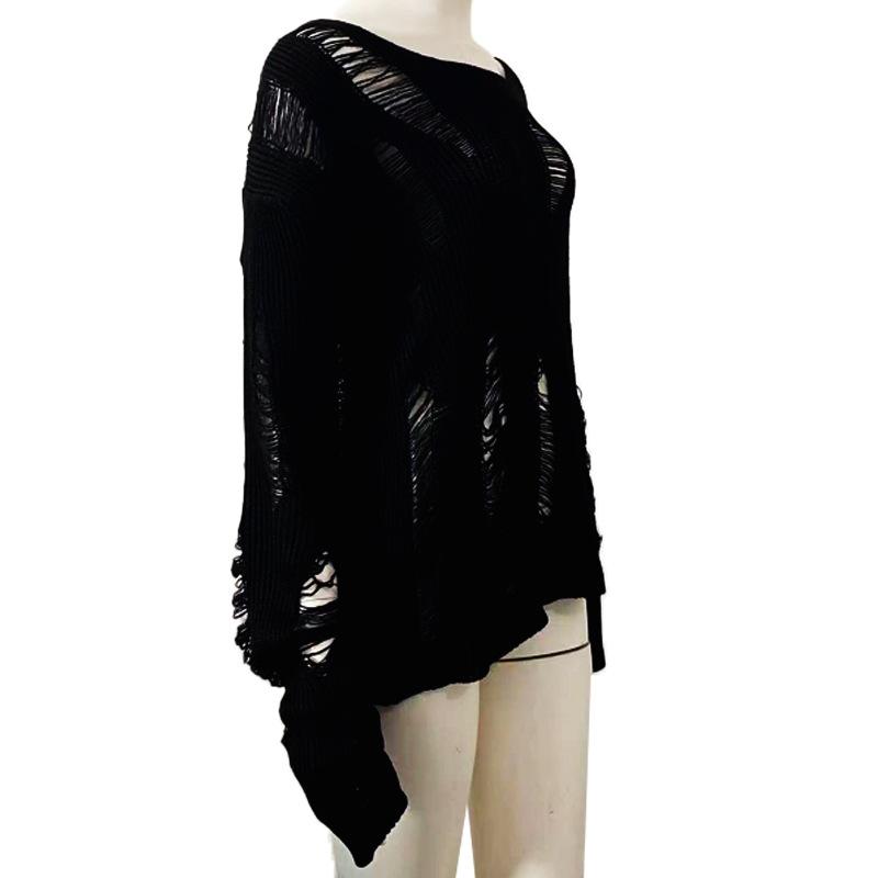 Black Hole Hollow Sweater Irregular Design Long Pullover Loose Casual Women's Punk Top American Spicy Girl Streetwear