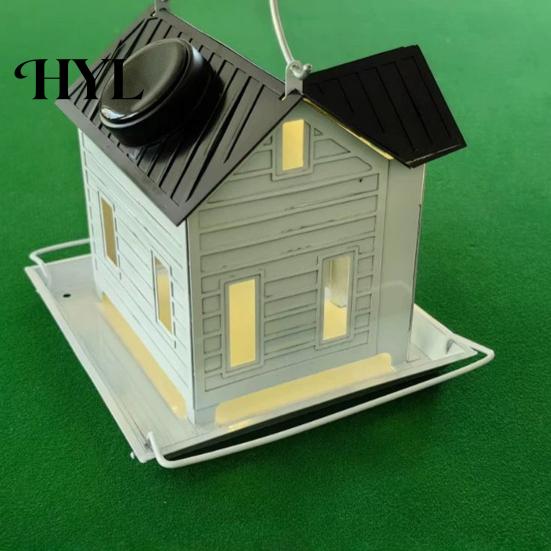 Weather-resistant Bird Feeder Hanging Metal House with Solar Lights for Dark Conditions Outdoor Lantern Garden Decor Unique Gifts Mom Grandma