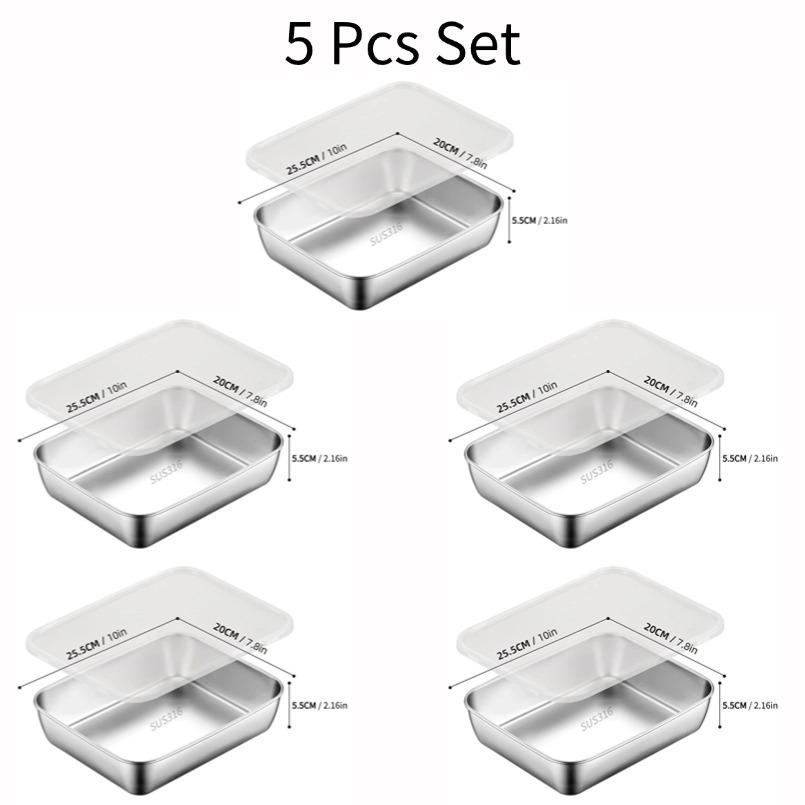 

5/6 PCS Stainless Steel Food Storage Plate with Lids Hotpot Preparation Plate Stackable for Meat Fruits Veggies Camping Kitchen