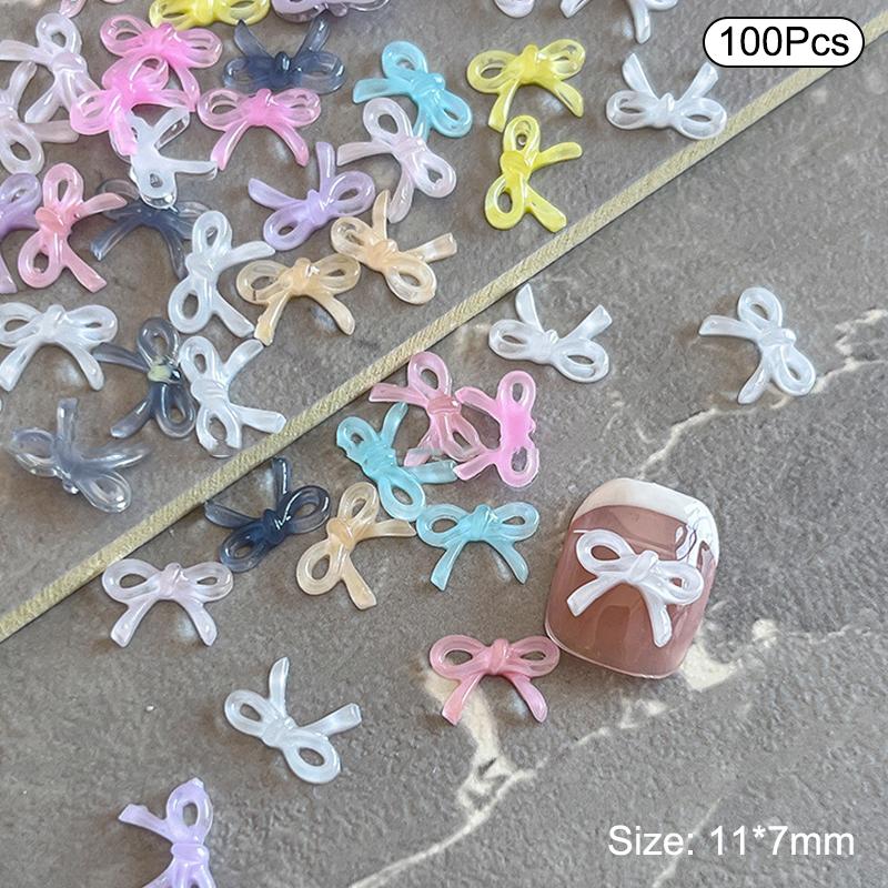 100Pcs Mini 3D Bow Nail Charms Fashion Kawaii Resin Bowknot Manicure Decoration Nail Art Supplies