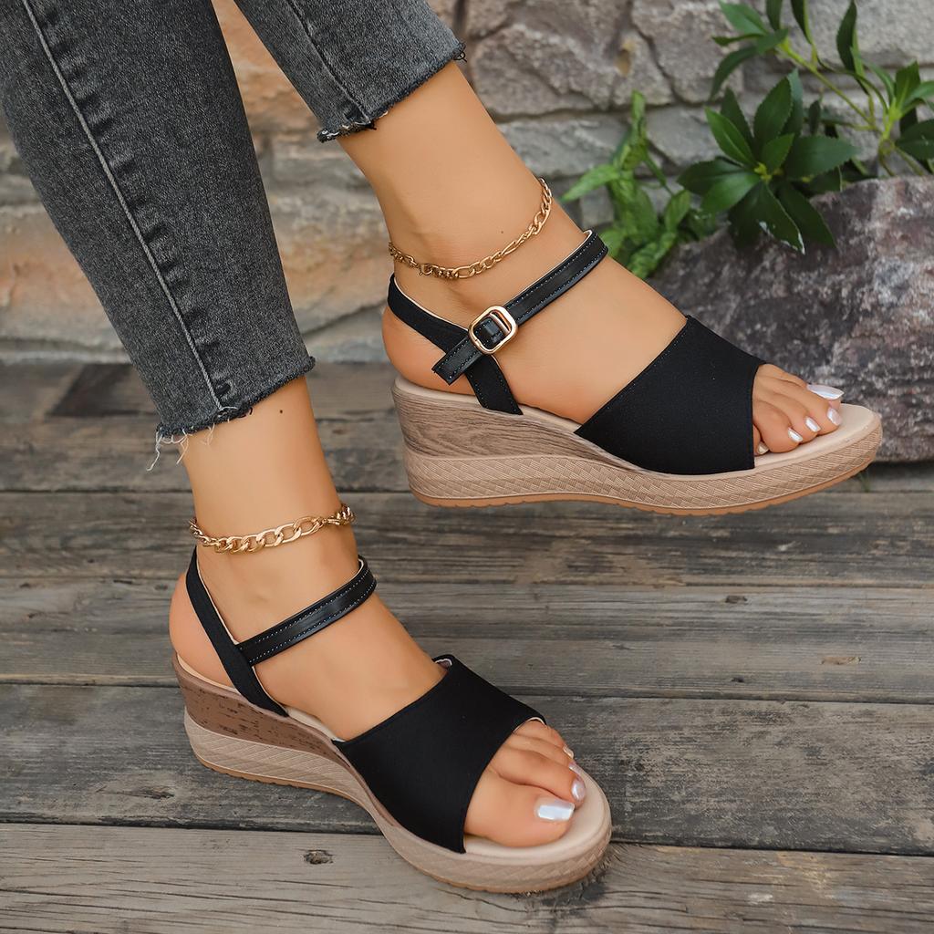French retro style simple female Roman comfortable platform round head casual wedge sandals single shoes