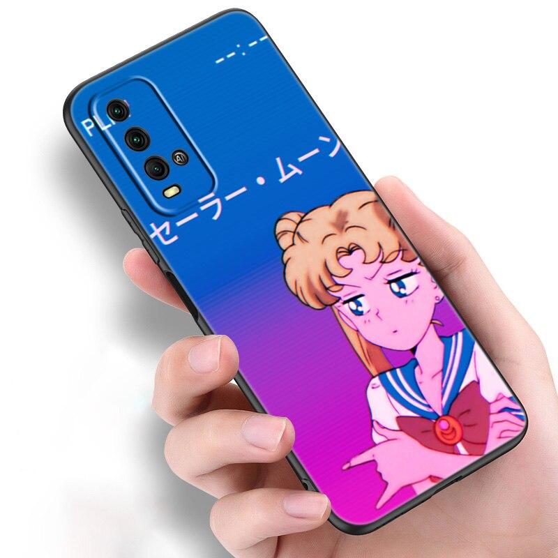 Japan Anime Moon Cartoon Cat Silicone Phone Case For Xiaomi Redmi Note 11 10 9 8 Pro 11T 10T 10S 9S 8T 9 9A 9C 9T Black Cover