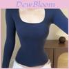 Baumwoll Langarm U-Ausschnitt T-Shirt Für Damen Mit Schmaler Passform Und Patchwork-Design