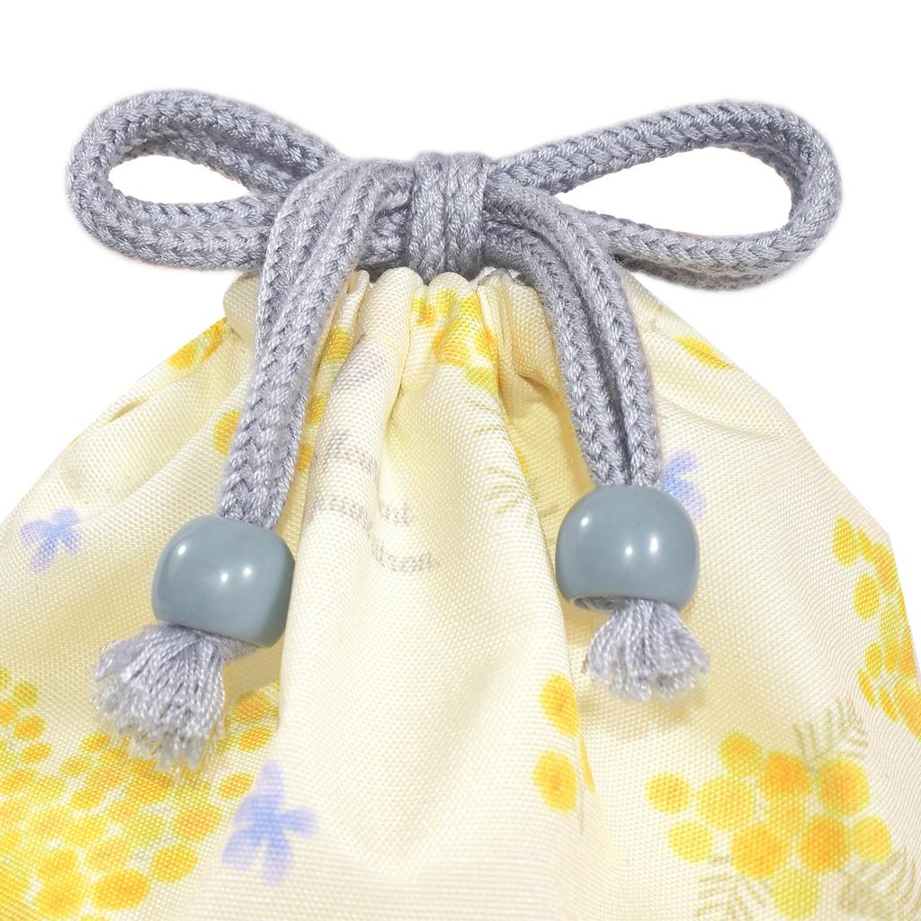 COLORFUL CANDY STYLE Small Drawstring Bags (with Name Tags), Water-Repellent, No-Iron, Mimosa Fleur (All-Over Print), Set of 3, Cute for Girls, Kids,