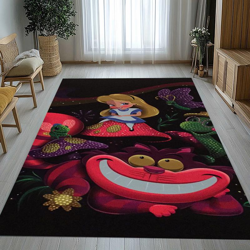 Alice nel Paese delle Meraviglie Cartone Animato Gatto Sorridente Tappeto da Area Antiscivolo per Soggiorno Tappeto Morbido per Camera da Letto Sala Giochi Divano, Tappetino Decorativo per la Casa