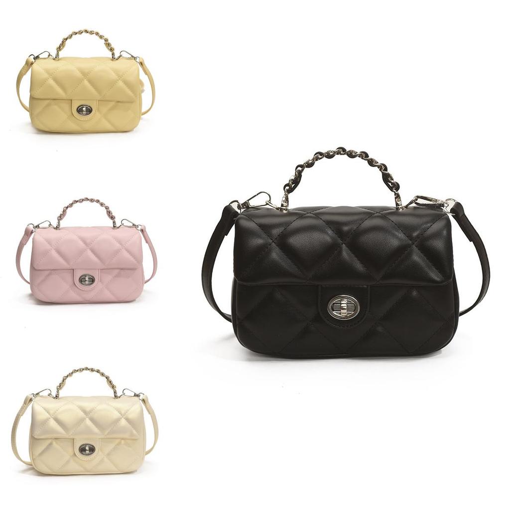 French Solid Color Pu Small Square Shoulder Bag With Lock Closure For Casual Outings