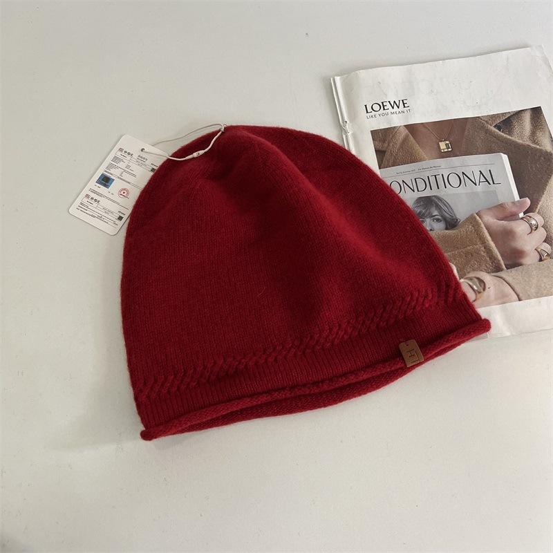 All-wool Knitted Hat, Autumn and Winter Loose Push Hat, Women's Ear Protectors, Headgear, Thermal Cover Hat, Wool Hat