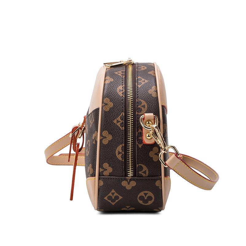 New trendy niche personalized printed women's bag versatile contrasting color splicing double zipper single shoulder crossbody small square bag